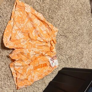 Vibrant Orange Floral Athletic Shorts